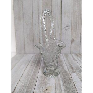 Duncan & Miller Glass Basket Cornflower Etch Clear Feather Handle Brides Vintage